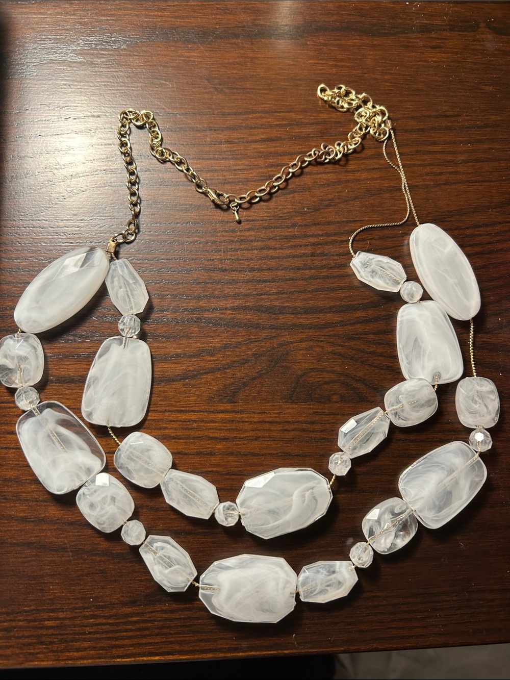 Gold-Accent White Marbled Double Strand Necklace